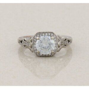 Sterling Silver Cubic Zirconia Halo Antique Style Ring Size 6 3/4